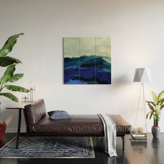 ocean wave blue abstract painting Wood Wall Art Gallery Image 2