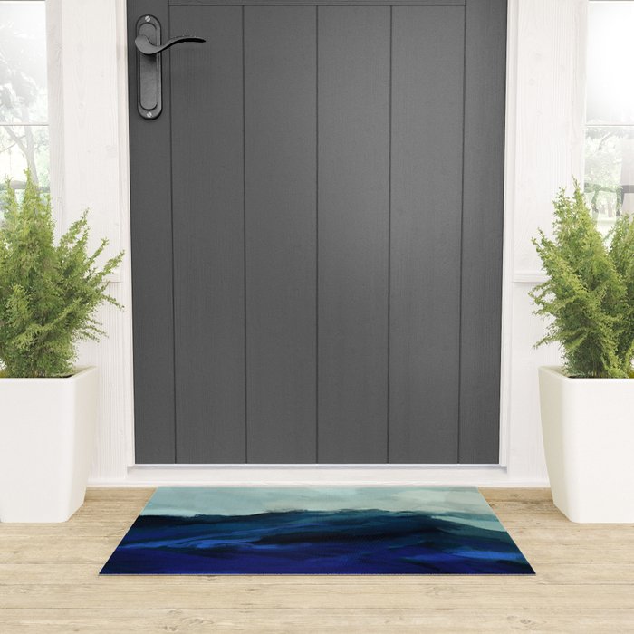 ocean wave blue abstract painting Welcome Mat Gallery Image 3