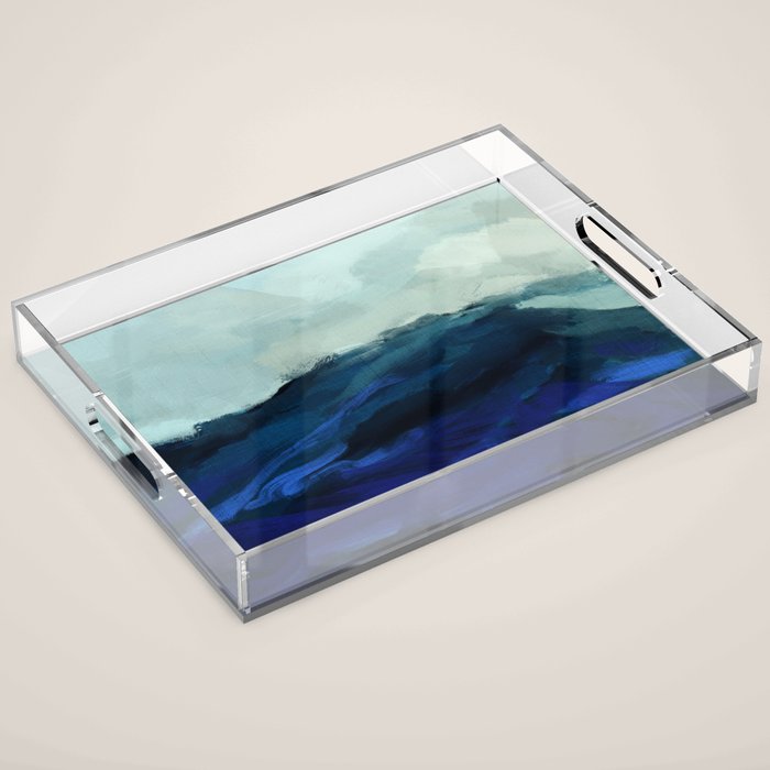ocean wave blue abstract painting Acrylic Tray Gallery Image 1
