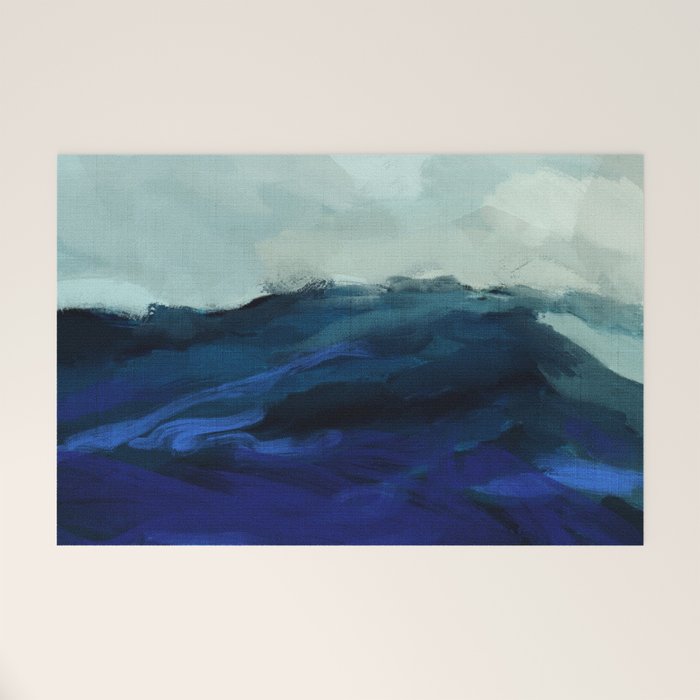 ocean wave blue abstract painting Welcome Mat Gallery Image 1