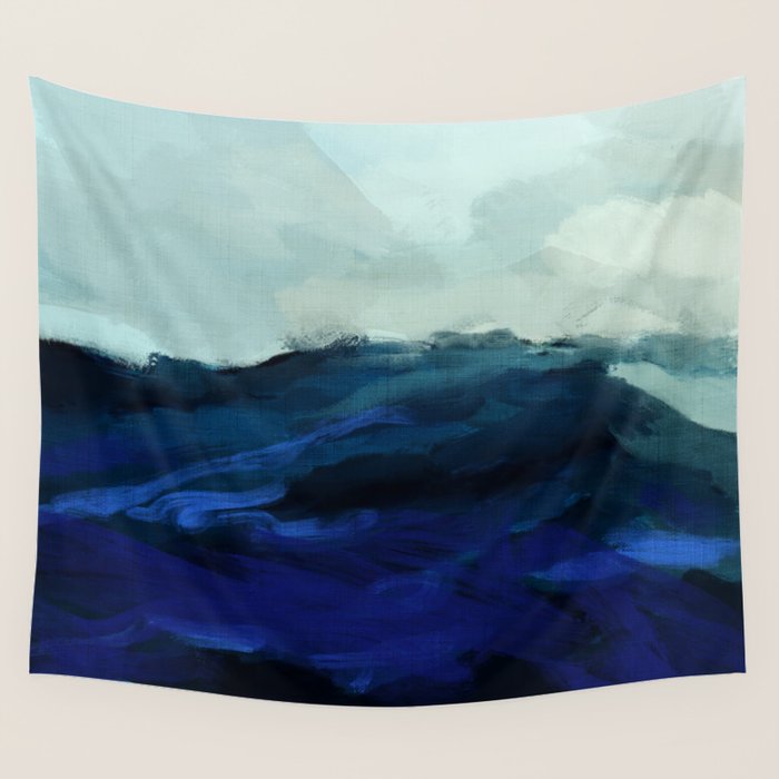 ocean wave blue abstract painting Wall Tapestry Gallery Image 4