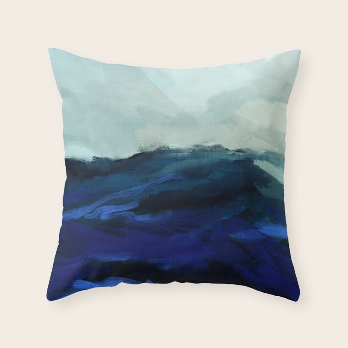 ocean wave blue abstract painting Throw Pillow Gallery Image 1