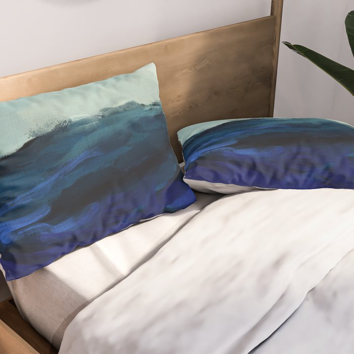 ocean wave blue abstract painting Pillow Sham Gallery Image 2