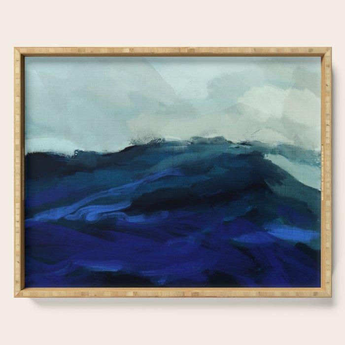 ocean wave blue abstract painting Serving Tray Gallery Image 1