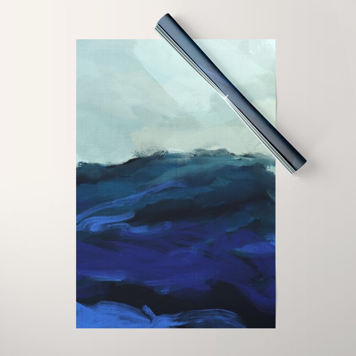 ocean wave blue abstract painting Wrapping Paper Gallery Image 1