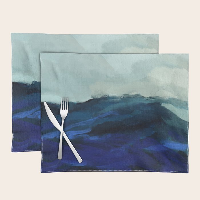 ocean wave blue abstract painting Placemat Gallery Image 1