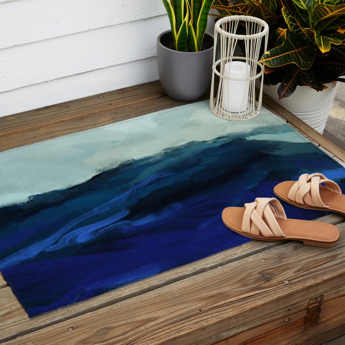 ocean wave blue abstract painting Outdoor Rug Gallery Image 2
