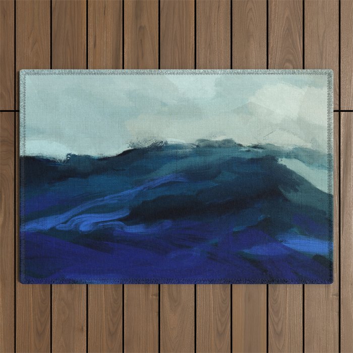ocean wave blue abstract painting Outdoor Rug Gallery Image 1