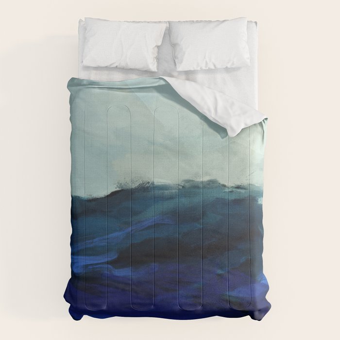 ocean wave blue abstract painting Comforter Gallery Image 1