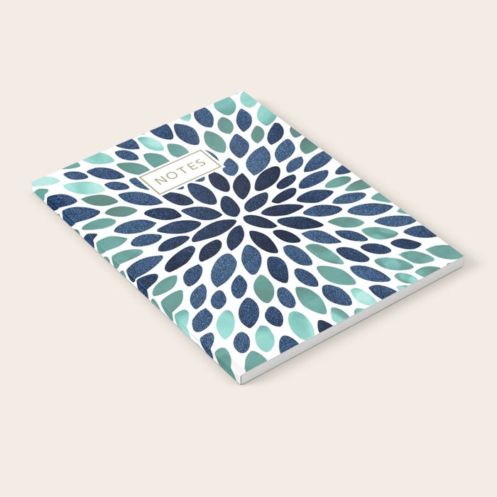 Modern, Blue and Green, Floral Bloom, Botanical Pattern Notebook Gallery Image 1