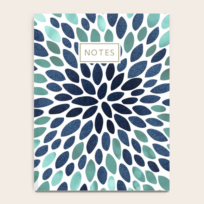Modern, Blue and Green, Floral Bloom, Botanical Pattern Notebook Gallery Image 4