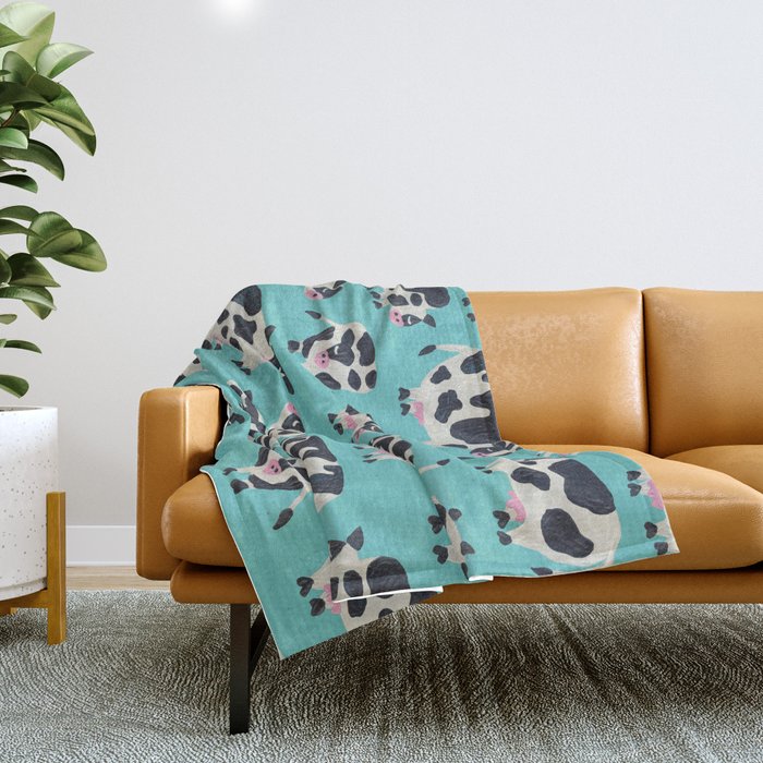 Cow Collection - Turquoise Throw Blanket Gallery Image 1