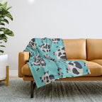 Cow Collection - Turquoise Throw Blanket Gallery Image 1