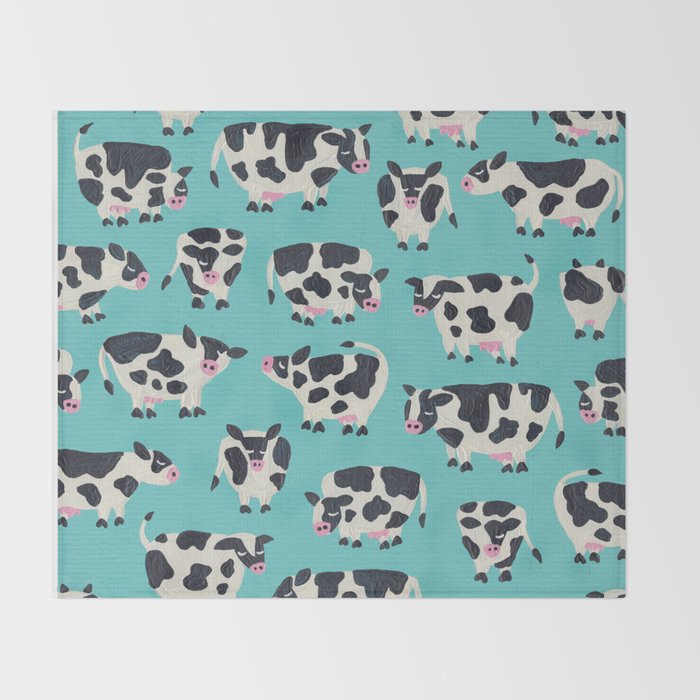 Cow Collection - Turquoise Throw Blanket Gallery Image 2