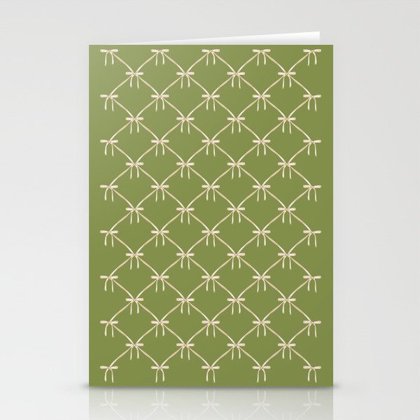 Bows & Ribbons Pattern XXIII Olive Green Stationery Card Gallery Image 1