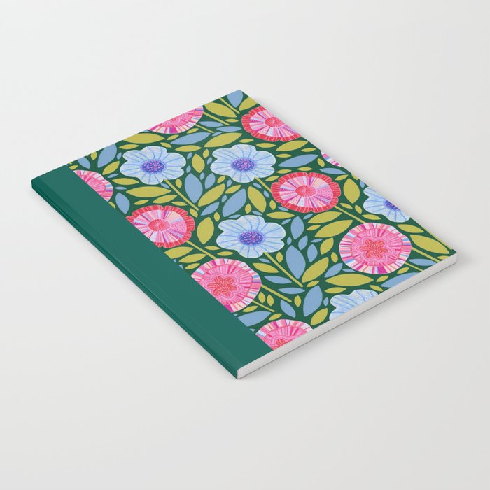 Folk Floral Blossoms in Forest Green Notebook Gallery Image 1