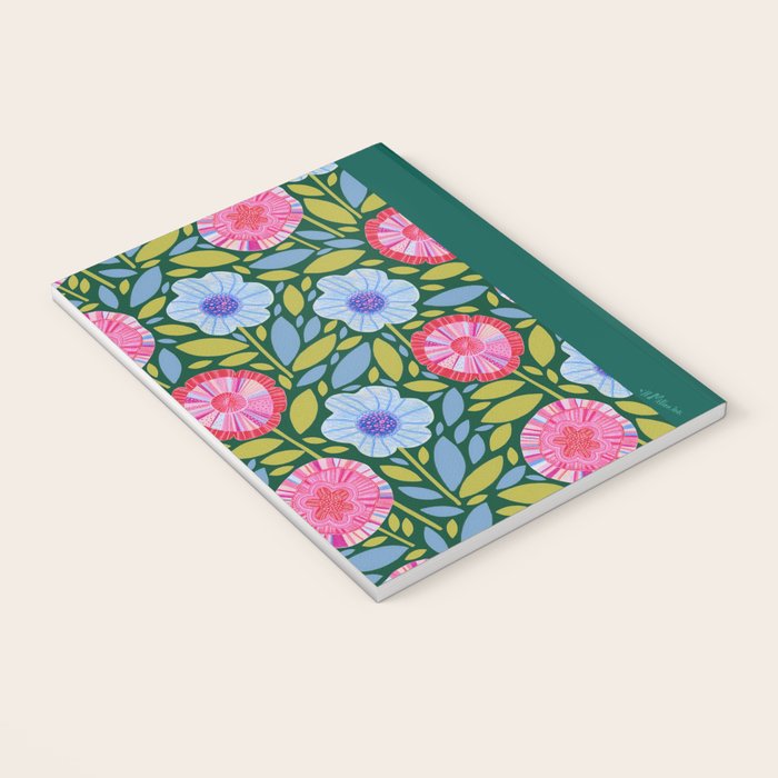 Folk Floral Blossoms in Forest Green Notebook Gallery Image 3