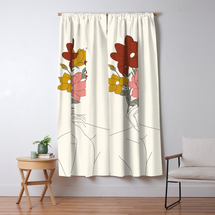 Colorful Thoughts Minimal Line Art Woman with Magnolia Window Curtain Gallery Image 5