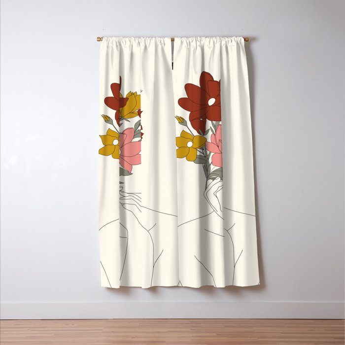 Colorful Thoughts Minimal Line Art Woman with Magnolia Window Curtain Gallery Image 3