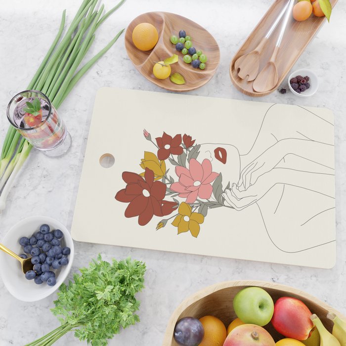 Colorful Thoughts Minimal Line Art Woman with Magnolia Cutting Board Gallery Image 2