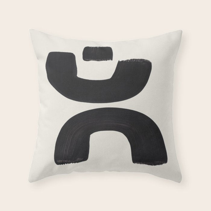 Mid Century Modern Minimalist Abstract Art Brush Strokes Black & White Ink Art Tribal Marking Throw Pillow Gallery Image 6