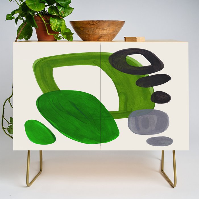 Minimalist Modern Mid Century Colorful Abstract Shapes Olive Green Retro Funky Shapes 60's Vintage Credenza Gallery Image 1