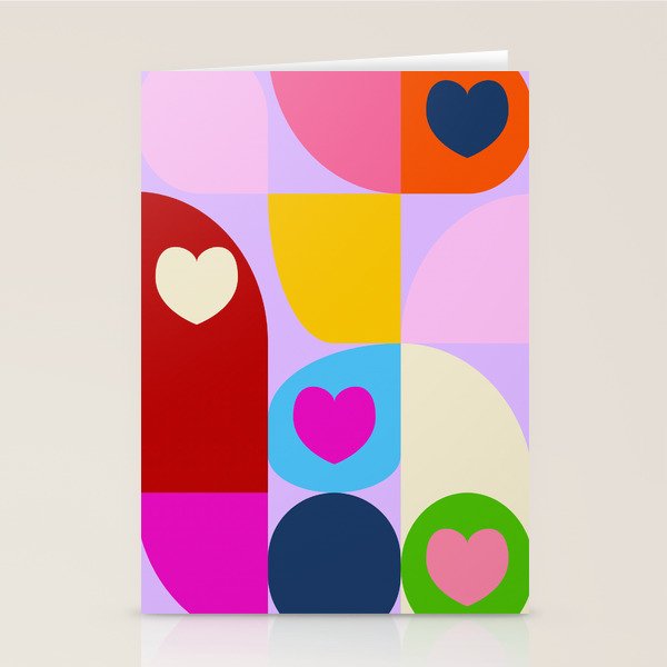 V-day hearts mid century modern Stationery Card Gallery Image 2