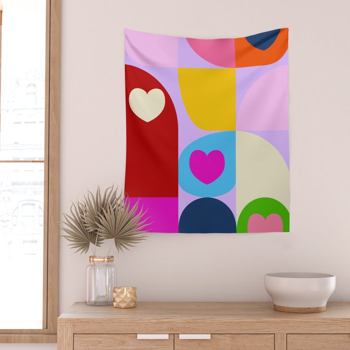 V-day hearts mid century modern Wall Tapestry Gallery Image 2