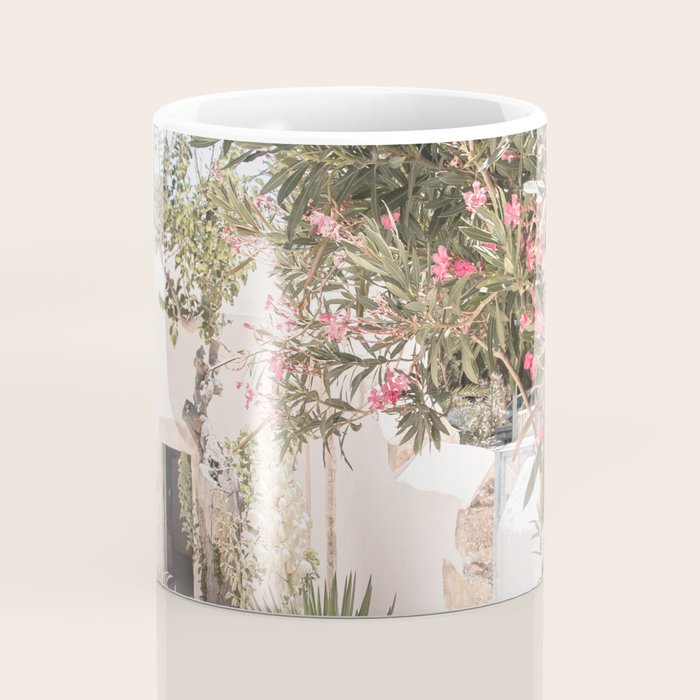 Greece Summer Scenery With Plants Photo | White Island Architecture Art Print | Europe Travel Photography Coffee Mug Gallery Image 4