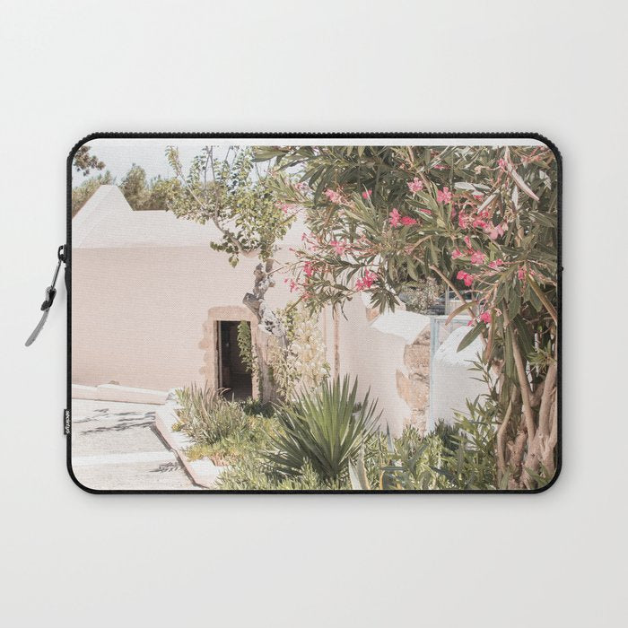Greece Summer Scenery With Plants Photo | White Island Architecture Art Print | Europe Travel Photography Laptop Sleeve Gallery Image 1
