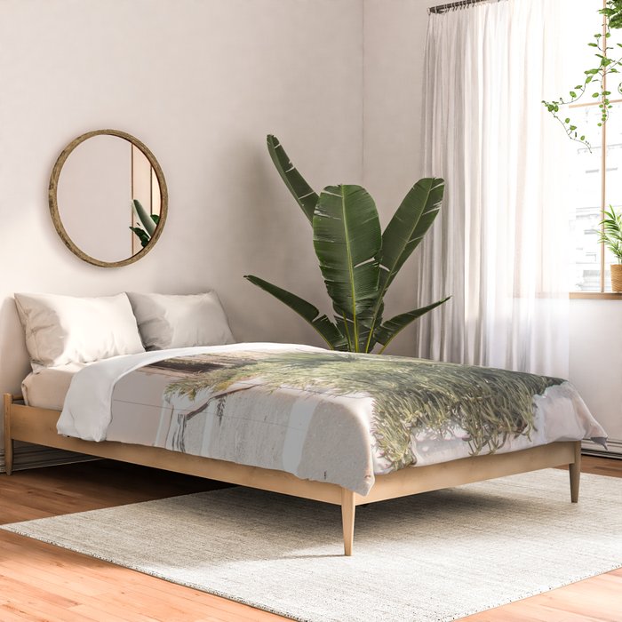 Greece Summer Scenery With Plants Photo | White Island Architecture Art Print | Europe Travel Photography Comforter Gallery Image 2