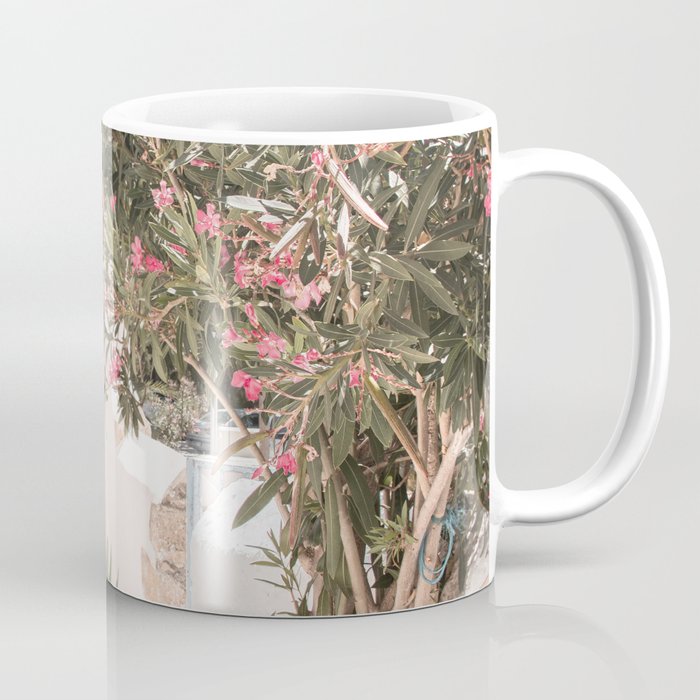 Greece Summer Scenery With Plants Photo | White Island Architecture Art Print | Europe Travel Photography Coffee Mug Gallery Image 1