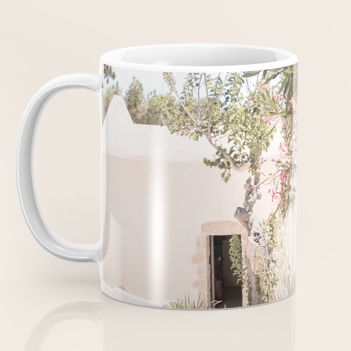Greece Summer Scenery With Plants Photo | White Island Architecture Art Print | Europe Travel Photography Coffee Mug Gallery Image 3