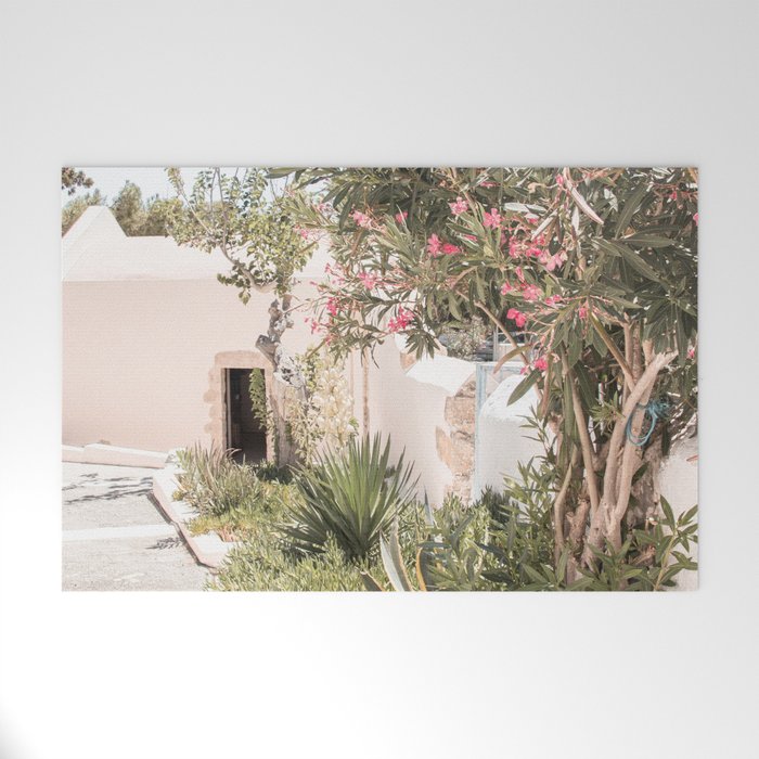 Greece Summer Scenery With Plants Photo | White Island Architecture Art Print | Europe Travel Photography Welcome Mat Gallery Image 1