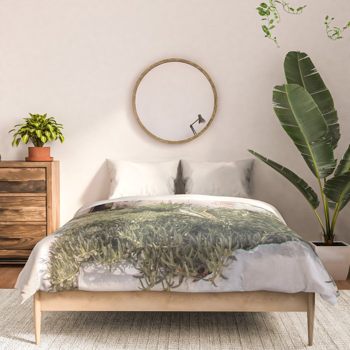 Greece Summer Scenery With Plants Photo | White Island Architecture Art Print | Europe Travel Photography Comforter Gallery Image 3