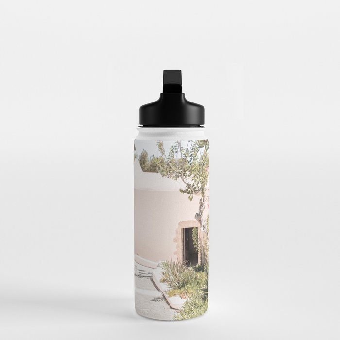 Greece Summer Scenery With Plants Photo | White Island Architecture Art Print | Europe Travel Photography Water Bottle Gallery Image 3