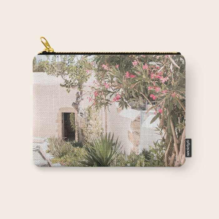 Greece Summer Scenery With Plants Photo | White Island Architecture Art Print | Europe Travel Photography Carry All Pouch Gallery Image 1