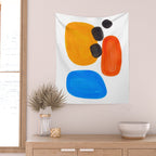 Abstract Mid Century Modern Colorful Minimal Pop Art Yellow Orange Blue Bubbles Ovals Wall Tapestry Gallery Image 2