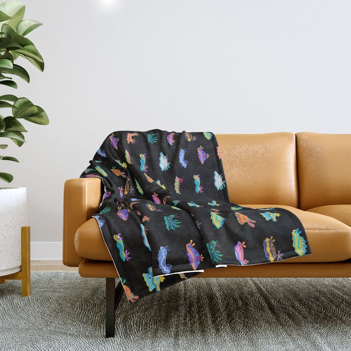Sea slug - black Throw Blanket Gallery Image 1