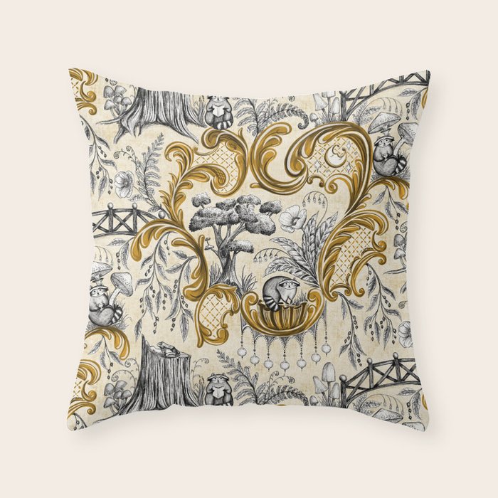 Rococo Raccoons - gold Throw Pillow Gallery Image 6