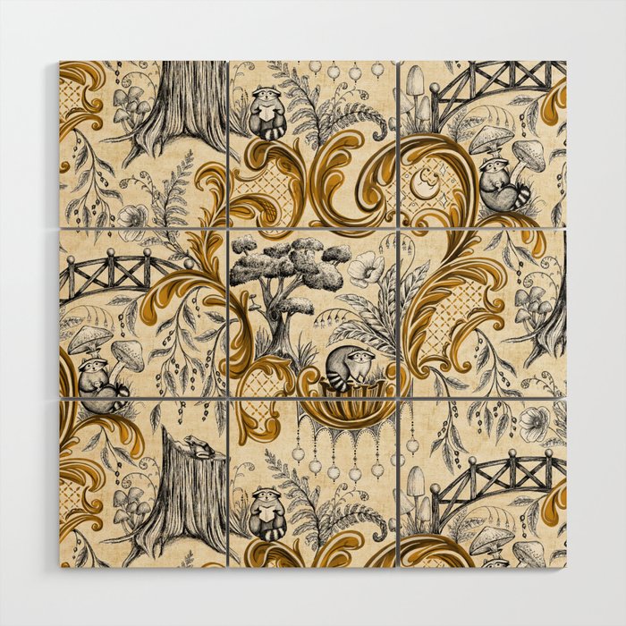 Rococo Raccoons - gold Wood Wall Art Gallery Image 1