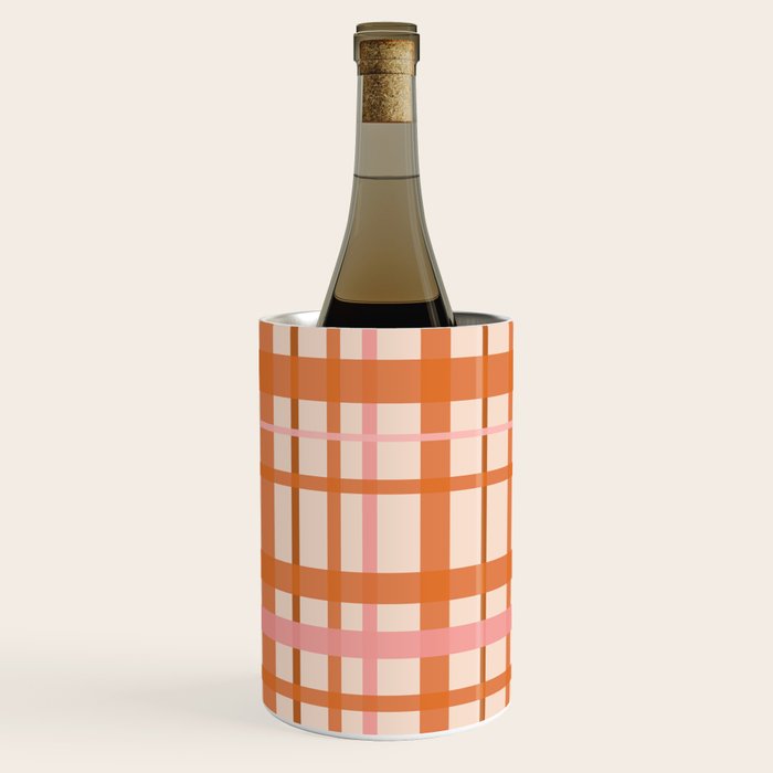 Retro Modern Plaid Pattern Pink Orange Cream Wine Chiller Gallery Image 1
