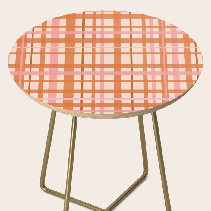 Retro Modern Plaid Pattern Pink Orange Cream Side Table Gallery Image 2