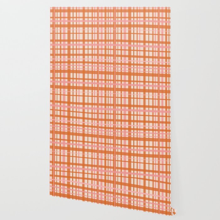 Retro Modern Plaid Pattern Pink Orange Cream Wallpaper Gallery Image 2