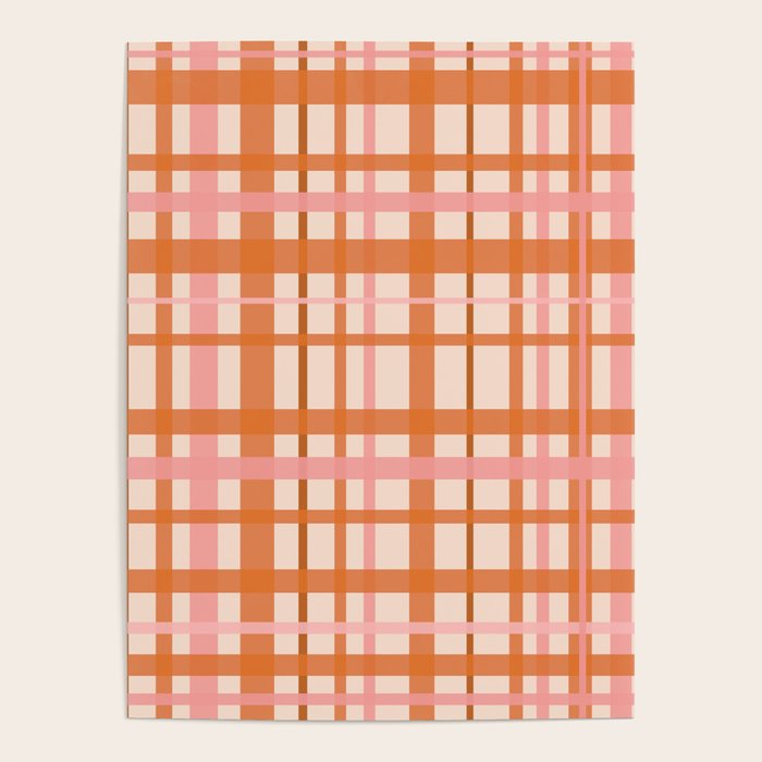 Retro Modern Plaid Pattern Pink Orange Cream Poster Gallery Image 4