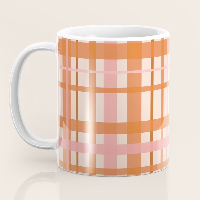 Retro Modern Plaid Pattern Pink Orange Cream Coffee Mug Gallery Image 3