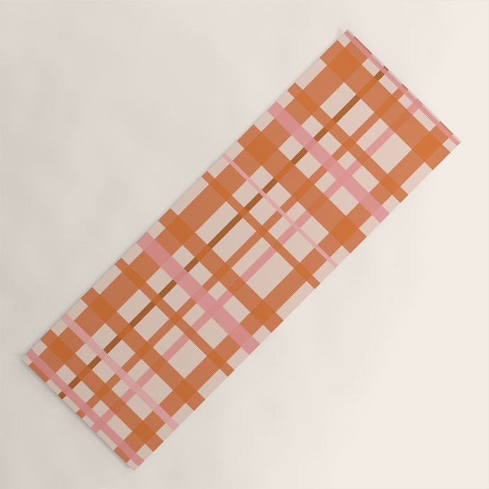 Retro Modern Plaid Pattern Pink Orange Cream Yoga Mat Gallery Image 1