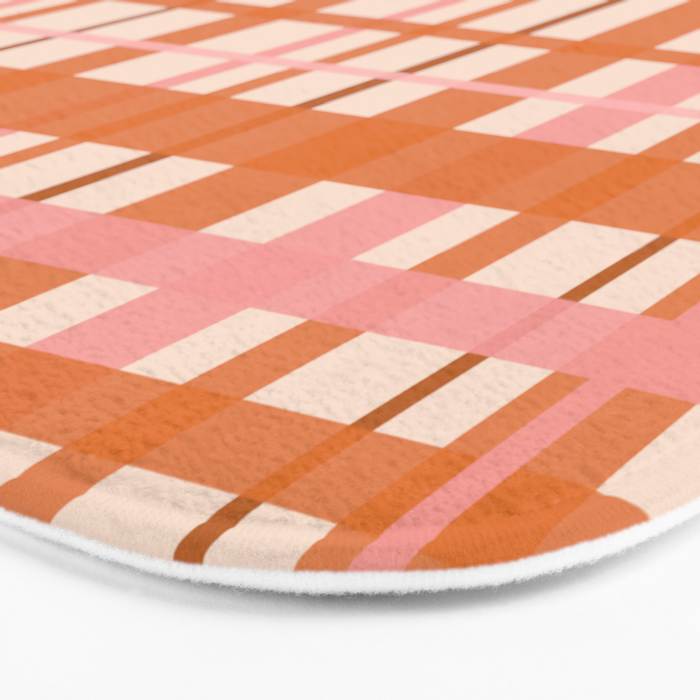 Retro Modern Plaid Pattern Pink Orange Cream Bath Mat Gallery Image 3