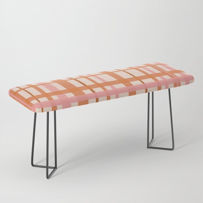 Retro Modern Plaid Pattern Pink Orange Cream Bench Gallery Image 1