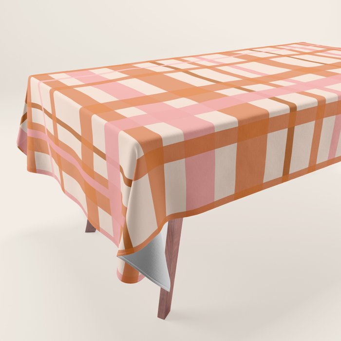 Retro Modern Plaid Pattern Pink Orange Cream Tablecloth Gallery Image 1